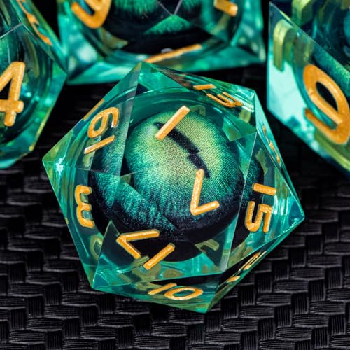 ARUOHHA DND Resin Dice Dragon Eye Liquid Core Polyhedral D and D Dice Set with Gift Box, Green Sharp Edged Dice Role Playing Game D20 D12 D10 D8 D6 D4 - color: Ly01-green