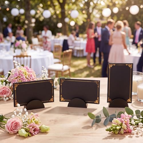 Colingmill 24 Pcs Wooden Table Number Stands with Tented Cards,Black | Wedding Table Name Holder Semicircular Design Place Card Holders for Retail Shop Wedding Party Events - color: Black