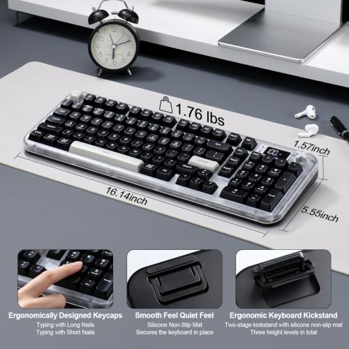 K98 Pro Wireless Keyboard,Tri-Mode Silent Bluetooth Keyboard | Membrane Keyboard TFT Screen, Volume Knob & Number Pad, RGB Backlit Creamy Mechanical Feel Keyboard for PC Game/Office(Black) - color: Black