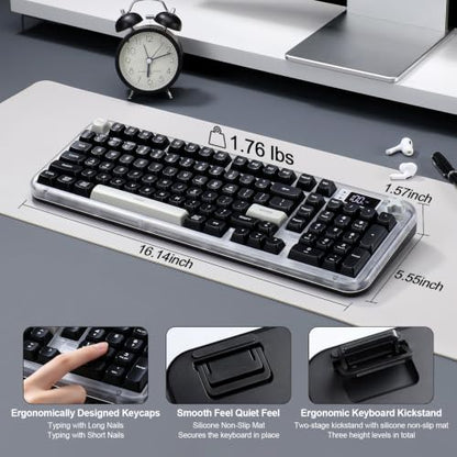 K98 Pro Wireless Keyboard,Tri-Mode Silent Bluetooth Keyboard | Membrane Keyboard TFT Screen, Volume Knob & Number Pad, RGB Backlit Creamy Mechanical Feel Keyboard for PC Game/Office(Black) - color: Black