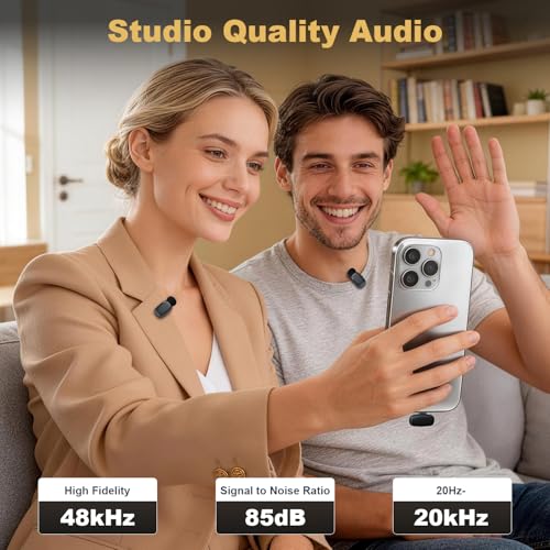 Wireless Lavalier Mini Microphone for iPhone ipad Android | 30H Long Battery Life, Noise Cancellation, Plug & Play for Vlogging, Video Recording, Podcast, YouTube, TikTok