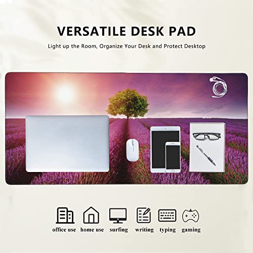 Stunning Lavender Field Landscape Extended Gaming Mouse Pad Large Desk Mat with Non-Slip Rubber Base and Stitched Edges,Keyboard Mouse Mat Desk Pad for Work,Game,Office,Home 35.4 * 15.7 Inch - color: Stunning Lavender Field Landscape