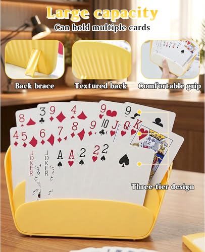 4 Pcs Card Holders for Playing Cards, 3 Layers Design Card Game Holder with Foldable Stand for Adults