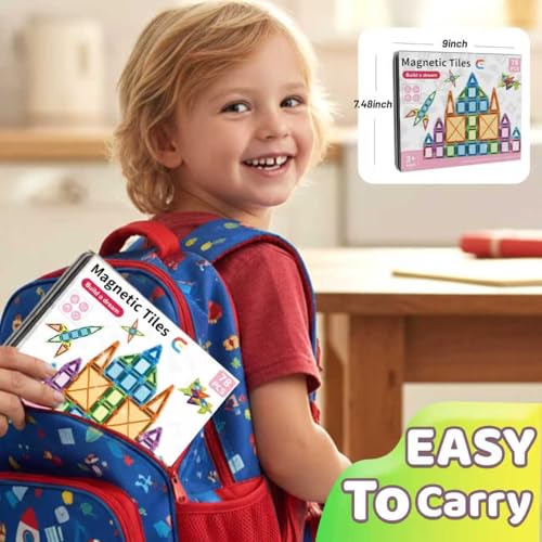 Mini Magnetic Tiles,78PCS Travel Magnetic Tiles Set with Iron Box,Portable Building Blocks for Kids Ages 3+,Car Airplane Travel Essentials Kids Toy,Creative STEM Toys Birthday Gift for Boys & Girls - style: Mini Magnetic Tiles
