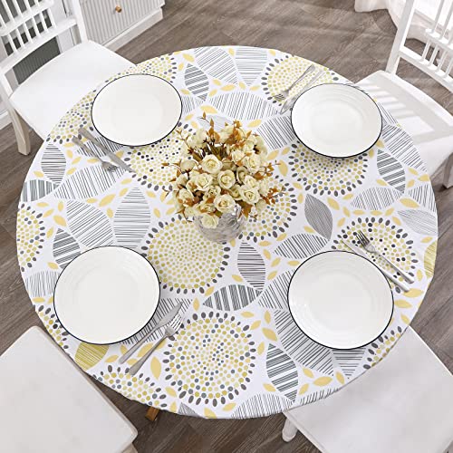 Walrus Round Vinyl Fitted Tablecloth with Flannel Backing Elastic Edge Design Table Cover Waterproof Oil-Proof PVC Table Cloth Stain-Resistant Best for 32"-36" Round - color: Floral, size: 36" (Round)