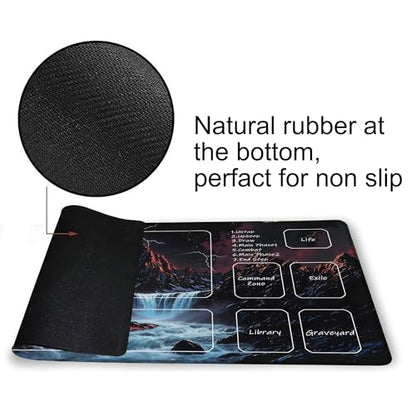 for MTG Playmat 24 x 14 Inches Sunset Mountains Streams Magic Play Mat Card Game Mat for Magic The Gathering TCG PTCG Playmat with Free Storage Bags Non-Slip Backing and Stitched Edge - color: Sunset Mountains Streams With Zones