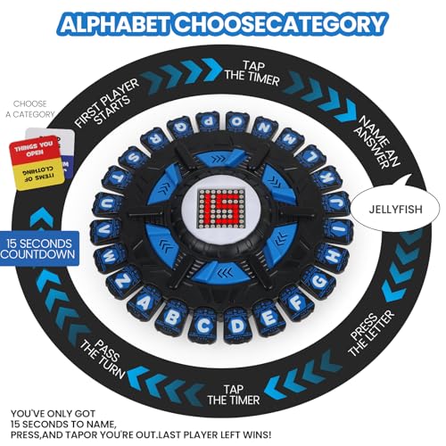 Learning Word Games for Kids and Adults,Family Board Game with Display Timer,Fast-Paced 24 Letters Pressing Games with 144 Card Categories,2-8 Players,15-20 Minute Play Time