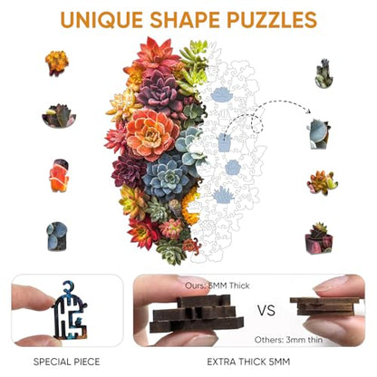 Delobi Succulent Waterfall Wooden Puzzles, 200 Pieces Jigsaw Puzzles 12.6'' x 9'', Unique Design Wooden Puzzles for Adults and Kids, Family Game Gift - color: Succulent Waterfall-02, size: 200Pcs