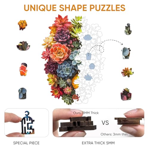 Delobi Succulent Waterfall Wooden Puzzles, 500 Pieces Jigsaw Puzzles 18.5'' x13.1'', Unique Design Wooden Puzzles for Adults and Kids, Family Game Gift Royal Size - color: Succulent Waterfall-02, size: 500Pcs