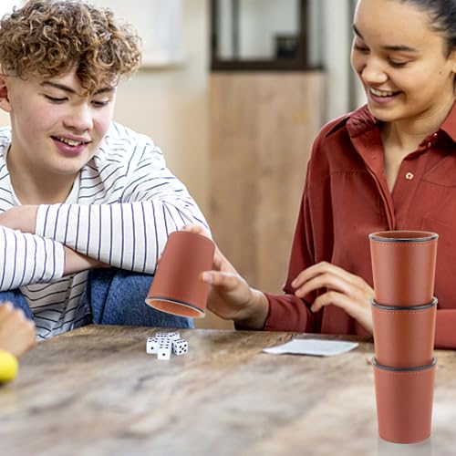 Felt-Lined PU Leather Dice Cup Set, 6 Quiet Shaker Cups With 36 Dice for Bar Party Yahtzee Farkle Games, Dark Brown - color: Dark Brown
