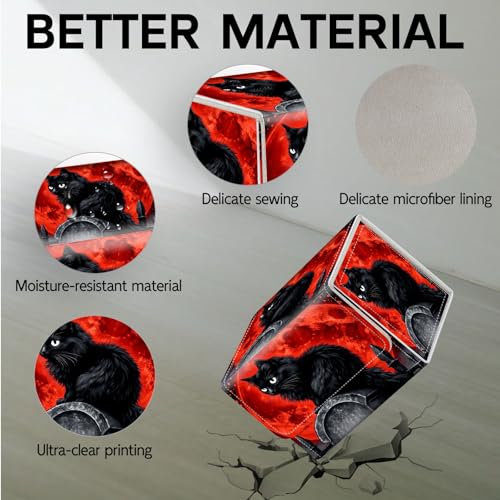 Trading Card Storage Box, Premium PU Leather with Magnetic Closure, Holds 100+ for MTG Cards, Black Cat & Red Moon Durable Deck Box for Magic the Gathering, Trading Card Games - color: Black Cat & Red Moon
