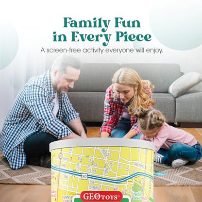 Geotoys Philadelphia Mini City Puzzle - 100 Piece Puzzles for Kids and Adults in Portable Can, 13" x 10" Educational Travel Puzzle for Ages 7 and Up - Mini Puzzles to Learn & Explore Geography - style: Philadelphia