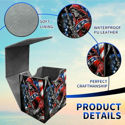 Flag Skull Card Deck Box, MTG Commander Deck Box Card Deck Case for Trading Cards, 100+ Sleeved Cards with PU Leather Magnetic Card Storage Box for TCG CCG Magic Cards - color: Card Deck Box-588