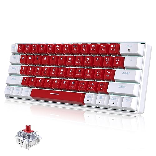 Snpurdiri Wired 60% Mechanical Gaming Keyboard (White-Red, Red Switches) | White LED Backlit Ultra-Compact Small Office Keyboard for Windows Laptop PC Mac - color: White Red/Red Switch
