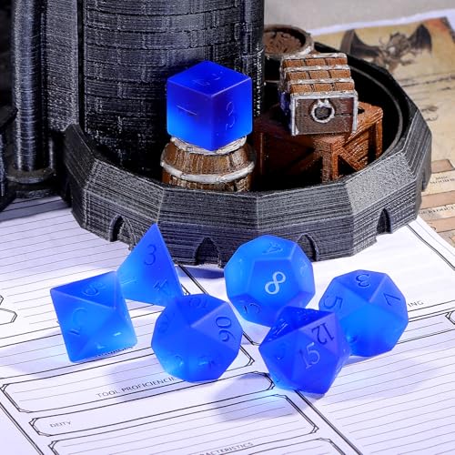 Matte Dark Blue 7Pcs Polyhedral Dice Set, K9 Crystal Cat's Eye Multi-Faceted DND Dice for Dungeons and Dragons RPG Tabletop Game (Matte Blue) - color: Matte Blue