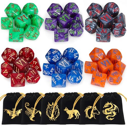 CiaraQ Polyhedral Dice Set - DND Role Playing Dice | Acrylic RPG Dice for Dungeons and Dragons MTG Table Games, Multicolor, 42pcs - color: Green/Purple/Black/Red/Blue/Orange