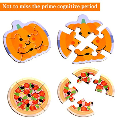 Magnetic Puzzles for Kids Ages 3-5, Travel Toddler Food Puzzle Toy | Refrigerator Magnet Game for Ages 4-6, Learning & Birthday Gift for Boys, Car Airplane Road Trip Quiet-Time Activity Toys - style: Food
