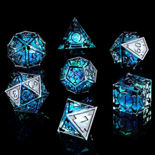 DND Resin dice Color Sharp Edge dice Set Dungeon Polyhedron D and D dice Set Suitable for D&D Role-Playing Tabletop Games D20 D12 D10 D8 D6 D4 (Blue) - color: Blue