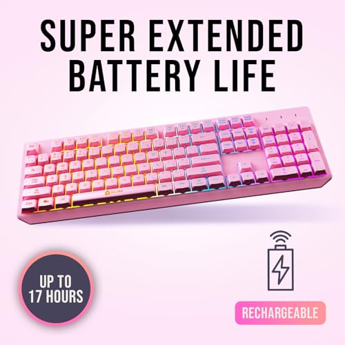 KLIM Chroma Pink Wireless Keyboard – RGB Backlit, Rechargeable Battery, Wireless Keyboard with Water-Resistant Durable Design, Compatible with PC, Mac, PS4, PS5 - color: Pink