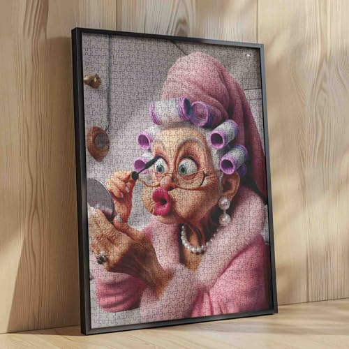 Old Grandma Makeup Jigsaw Puzzles 1000 Pieces for Adults Fashionable Old Woman Lady Loves Beauty Challenging Family Activity Games Challenging for Family or Friends Game 19.7 x 27.6 Inch - color: Old Woman-a14