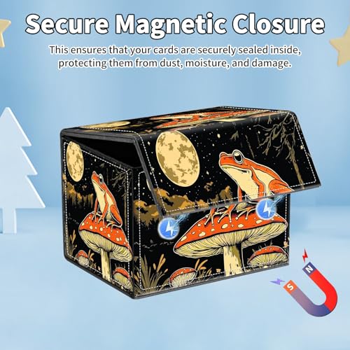 for MTG Commander Deck Box,Card Deck Box for Trading Yugioh MTG,Fits 100 Double Sleeved Cards,PU Leather Strong Magnet Case for Magic Commander TCG CCG,Frog Mushroom Moon - color: Frog Mushroom Moon