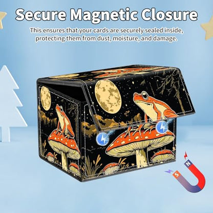for MTG Commander Deck Box,Card Deck Box for Trading Yugioh MTG,Fits 100 Double Sleeved Cards,PU Leather Strong Magnet Case for Magic Commander TCG CCG,Frog Mushroom Moon - color: Frog Mushroom Moon