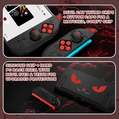 playvital Cute Demon Protective Shell for Nintendo Switch 2, Kawaii Anti-Slip Silicone Grip Cover + Dockable Hard Case for Nintendo Switch 2 with Thumb Grips & Sticker, Shockproof - Black - color: Black