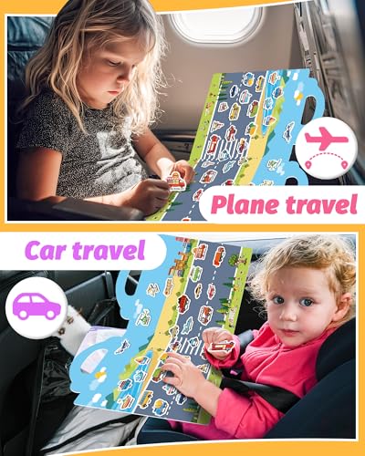 Walenced Reusable Sticker Book for Toddlers, Travel Stickers for Kids, Toddler Craft Activities Toys, Birthday Gifts for Boys & Girls - style: Vehicle