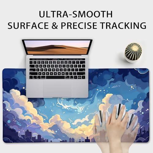 Blue Nebula Aesthetic Large Gaming Mouse Pad Desk Mat 31.5"x15.7" | Extended Mousepad, Non-Slip Rubber Base , Stitched Edges, for Computer/Laptop/Office/Home - color: Blue Nebula
