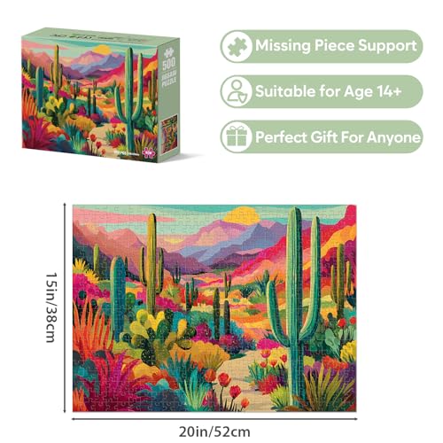 500 Piece Puzzle for Adults, Desert Landscape Cacti Mountain Jigsaw Puzzle 500 Piece for Seniors Teens, Family Puzzles Game Interlock Perfectly No Dust, Home Decoration Puzzles Birthday Party Gift - style: Desert Cacti Puzzle