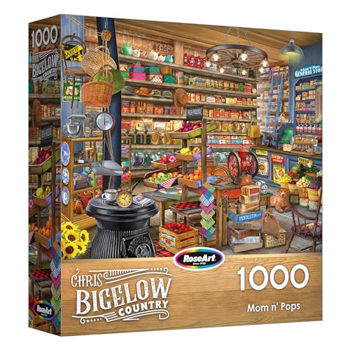 RoseArt Bigelow Country Mom and Pops 1000 Piece Jigsaw Puzzle | 26.625" x 19.25" Finished Size, Fully Interlocking Pieces, Bonus Poster Included, Made in USA - style: Mom n' Pops