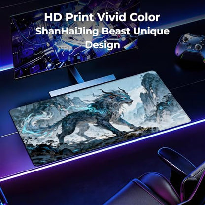 Large Lion Gaming Mouse Pad, Chinese Landscape Desk Mat 31.5X15.7 | HD Print, Non Slip Rubber Base, Waterproof Fabric Top, Stitched Edges, Ideal Gift for Dorm, Home, Office & Back to School - color: Iblue