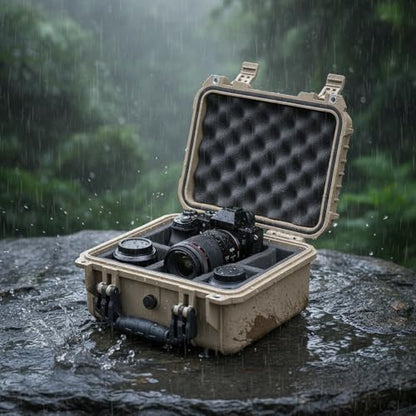 MEIJIA All Weather IP67 Waterproof Hard Camera Case,Hard Protective Case,Hard Case with Customizable Foam,Fit Use of Drones,Camera,Equipments,Pistols(Desert Tan,13.35 x11.63x5.98inches) - color: Desert Tan, size: 13.35 x11.63x5.98inches