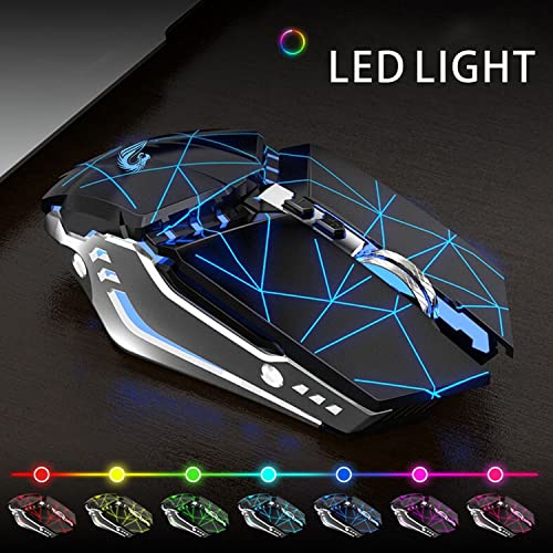TENMOS T12 Wireless Gaming Mouse Rechargeable, 2.4G Silent Optical Wireless Computer Mice with Changeable LED Light for Laptop PC, 7 Buttons, 3 Adjustable DPI (Starry Black) | 2.4GHz Optical, 7 Color LED Lights, Quiet Click,Side Buttons,3 Adjustable DPI,E