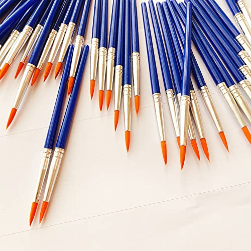 60 Pcs Pointed Round Brushes Set, Small Brush for Classroom Starter/Kids/Students,Short Plastic Handle Nylon Hair Detail PaintBrushes for Art Class Painting/Acrylic Oil Watercolor