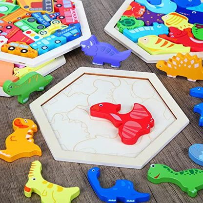 Jerify 5 Pack Wooden Tangram Puzzle for Kids, Brain Teaser Puzzles | Cute Pattern, Wooden Hexagon Puzzle Block Teaser, Pattern Block, Tangram Puzzle, Geometric Shapes Tangram, Boy Girl Toddler - style: Cute