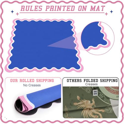 Soulchen Scalloped Navy Blue and Pink American Mahjong Mat with Rules for Table, No Creases, Ships Rolled, 31.5 x 31.5 Non-Slip Noise Reduction Gaming Mat with Carrying Bag for Poker Card Board - color: Navy Blue and Pink, style: Scalloped
