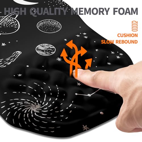Ergonomic Slope Mouse Pad Wrist Support, Wrist Rest Mousepad for Carpal Tunnel Pain Relief with Massage Bulge and Slow Rebound Memory Foam (12x8 inch, Galactic System) - color: Am004-galactic System