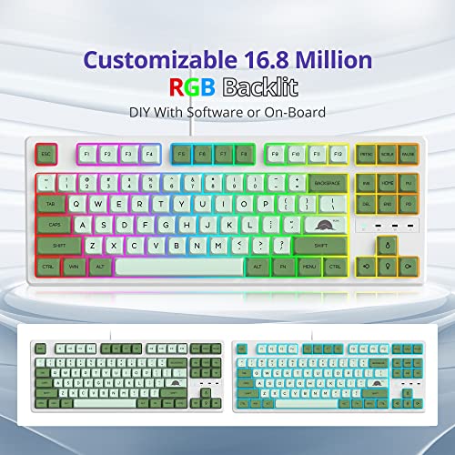Fogruaden 75% Mechanical Keyboard with Red Switch, RGB Backlit Gaming Keyboard, 87 Keys Compact TKL Wired Keyboard for Win/Mac Laptop PC Gamer - Matcha - color: Green Matcha/Red Switch
