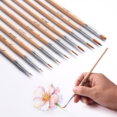 Golden Maple Tiny Paint Brushes, 10Pcs Detail Paint Brushes Artist Mini Paint Brush for Crafts, Touch Up, Miniature, Watercolor and Paint by Numbers for Beginner