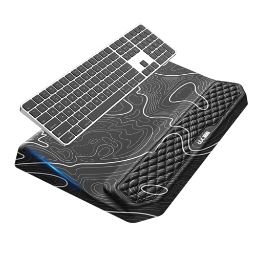 2-in-1 Ergonomic Keyboard Stand with Wrist Rest, Comfy Keyboard Riser Holder with Massage Design, Black Topographic - color: Black Topographic