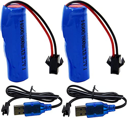 Blomiky 2 Pack 3.7V 800mAh Li-ion Rechargeable Battery SM 2P Plug with USB Cable for Double Sided RC Stunt Car Small RC Boat Tumbling Amphibious RC Car RC Truck/ C63 Battery and USB 2