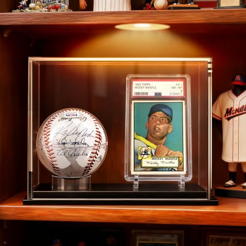 Acrylic Display Case Box for Baseball and Cards, Dual Baseball & Card Showcase with Ball Stand & PSA Slab Holders, Fit Top Loader, One Touch & PSA Sports Memorabilia Protector (Collector Edition)