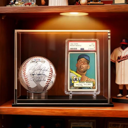 Acrylic Display Case Box for Baseball and Cards, Dual Baseball & Card Showcase with Ball Stand & PSA Slab Holders, Fit Top Loader, One Touch & PSA Sports Memorabilia Protector (Collector Edition)