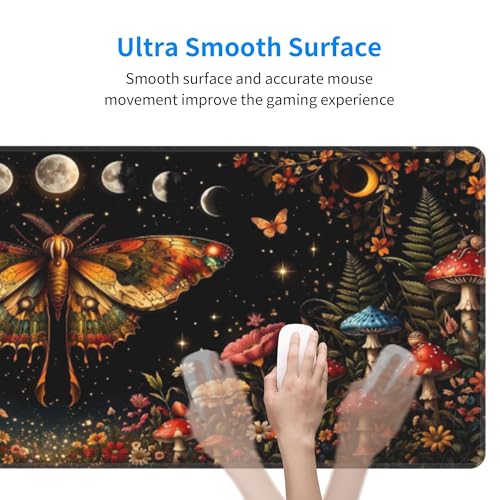 Moth Moon Gaming Mouse Pad Extended Large Mouse Mat 31.5 X 11.8 Inch Nonslip Rubber Base Long Desk Pad Stitched Edges Mousepad Mice Pad for Office Home Game - color: Moth Moon