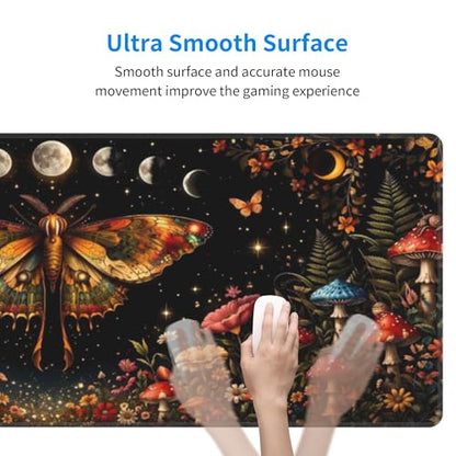Moth Moon Gaming Mouse Pad Extended Large Mouse Mat 31.5 X 11.8 Inch Nonslip Rubber Base Long Desk Pad Stitched Edges Mousepad Mice Pad for Office Home Game - color: Moth Moon