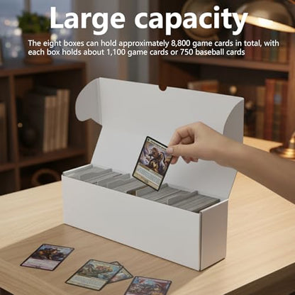 RLAVBL 8-Pack 1100 Count Trading Card Storage Box with 32 Dividers, 15 inch 8800+ Card Box for MTG, TCG, Toploaders, and Sports Cards Organizer - size: Card Box-8 Pack