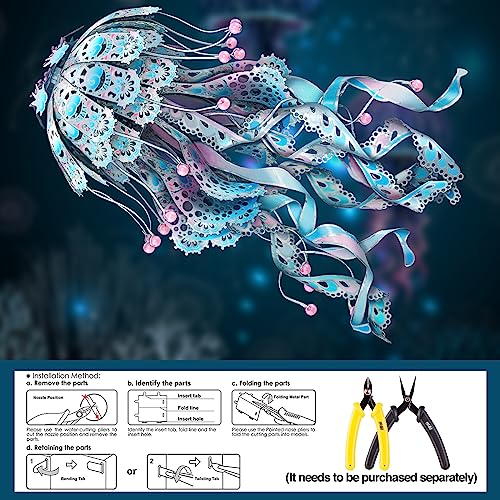 Piececool 3D Puzzles for Adults, Jellyfish Night Light with USB Plug, Ocean Animals 3D Metal Model Building Kits, Hobbies DIY Assembling Arts and Crafts - color: Blue