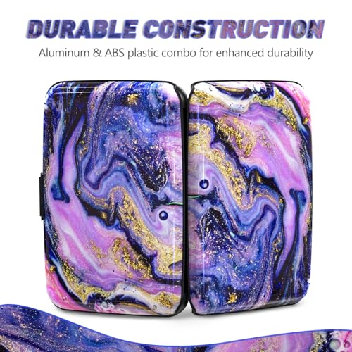 Credit Card Holder, Mini RFID Small Aluminum Card Wallet Business Card Case | Blocking Slim Metal RFID Blocking Front Pocket Wallet Hard Case CC Holder for Women Girl, Aesthetics Purple Marble - color: Purple Marble