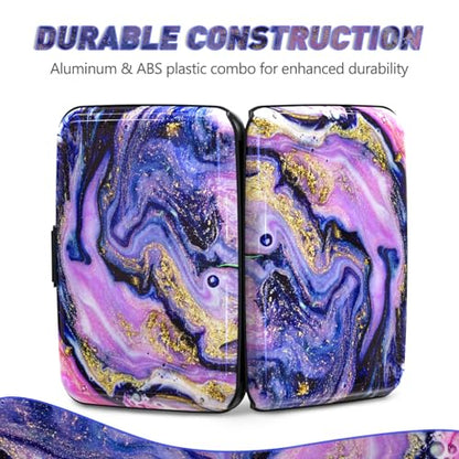 Credit Card Holder, Mini RFID Small Aluminum Card Wallet Business Card Case | Blocking Slim Metal RFID Blocking Front Pocket Wallet Hard Case CC Holder for Women Girl, Aesthetics Purple Marble - color: Purple Marble